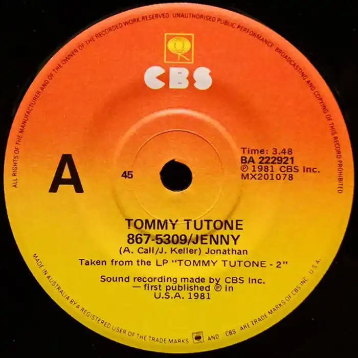 Tommy Tutone – 867-5309/Jenny (E/Generic) New Arrival